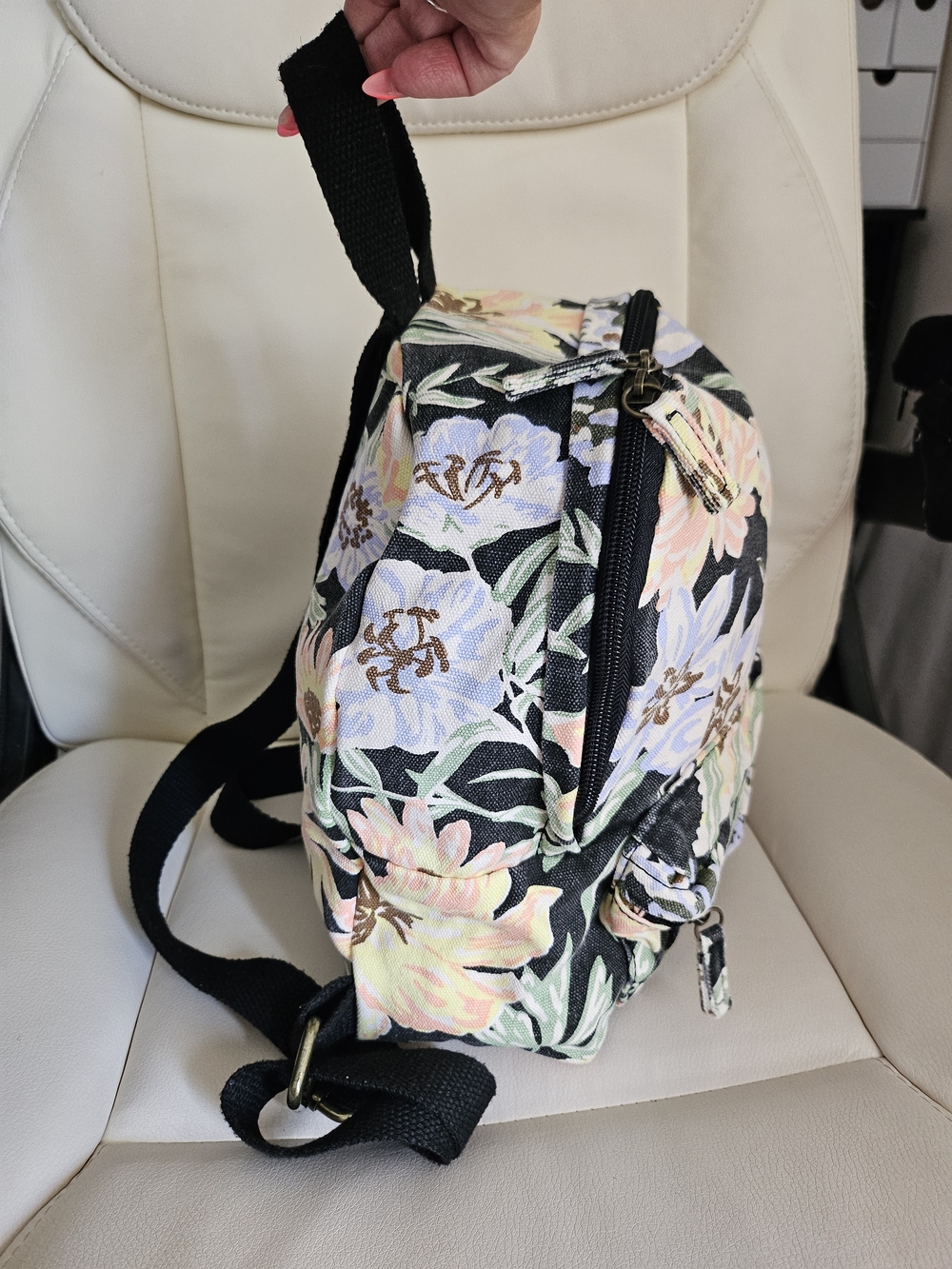 Billabong Black Floral Mini Backpack with Pastel Flowers - Picture 5 of 8